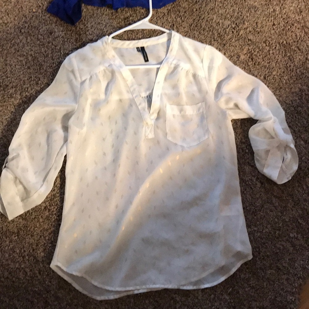 White shirt with gold specs